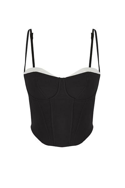 Trendyol Collection Schwarzes, gewebtes, schickes Bustier mit herzförmigem Ausschnitt und Accessoire-Detail TPRSS25BS00016
