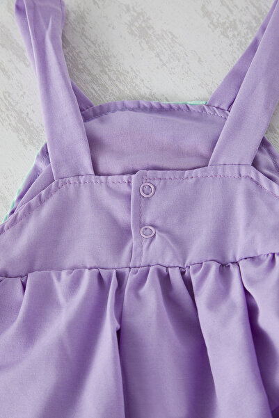 TRENDYOLKIDS Lilac Baby Girl Cotton Rainbow Patterned Strap Mini Holiday Knitted Dress Tkdss25El00077