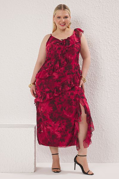 Trendyol Curve Multicolored Chiffon Woven Plus Size Dress