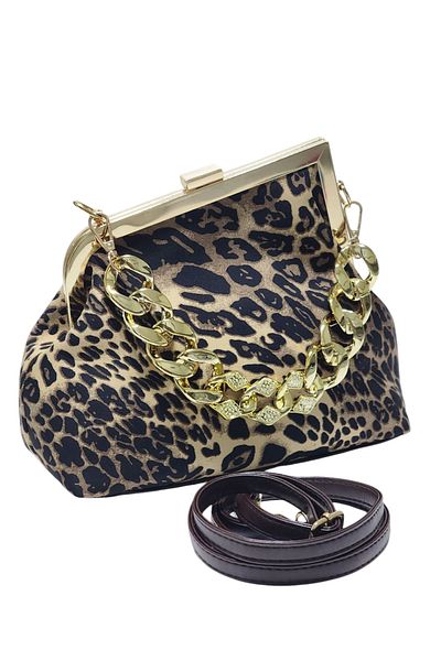 OUEEN ELİZABETH GEANT DE UMĂR DE FEMEI CU MODEL DE LEOPARD VINTAGE (ȚESĂTURĂ SCUBA)