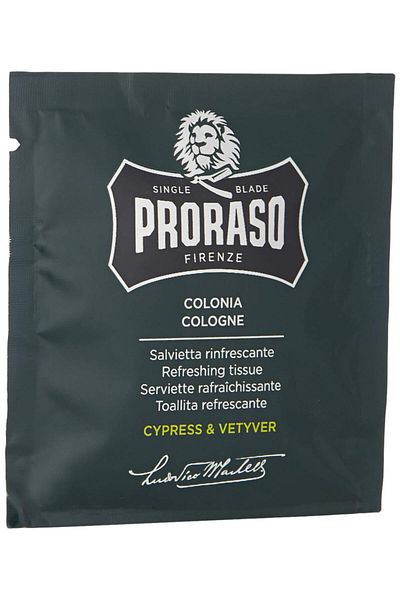 Proraso مجموعة من 6 مناديل كولونيا منعشة، سايبريس/فيتيفر