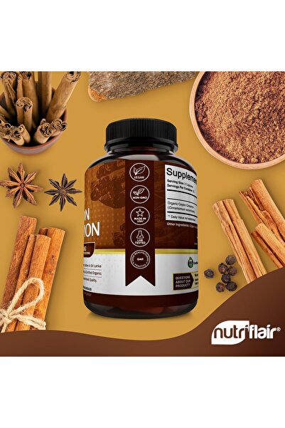 Nutriflair Organic Ceylon Cinnamon 1200mg, 180 Capsules - Joints, Inflammation, Antioxidant