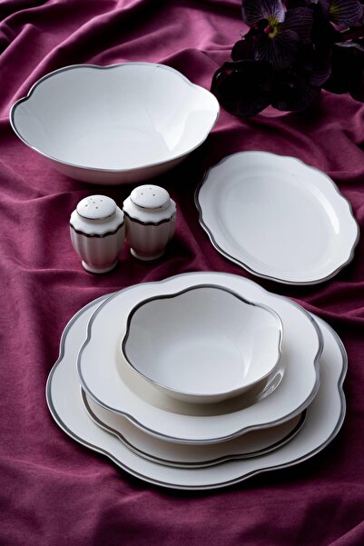 ACAR Aveline 6 Kişilik 29 Parça Porselen Yemek Takımı - Silver