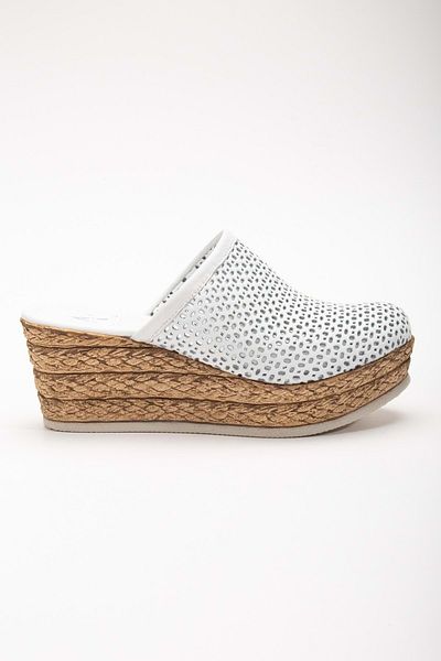 ANALİN SHOES White Closed Toe Wedge Heel Women's Slippers - Genuine Leather