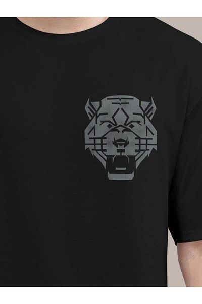 Bay Şapkacı Silky Men's Printed Oversize T-Shirt - Black