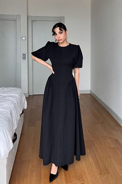 Seda Yalçın Atelier Black Balloon Sleeve Corset Paris Dress