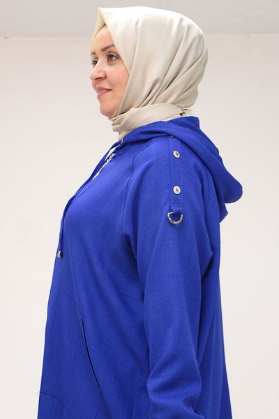 Eslina 53010 Large Size Zippered Raglan Sleeve Melange Linen Cap - Saks