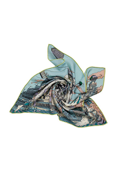 CASHMERE AND SİLK MAWLANA 100% KAŞMİR KARE ÇİFT BASKILI FULAR (70X70)