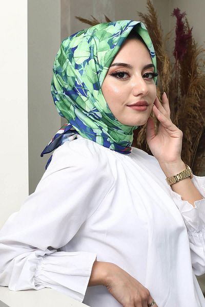 AFVENTE Dark Blue Leaf Patterned Soft Cotton Scarf