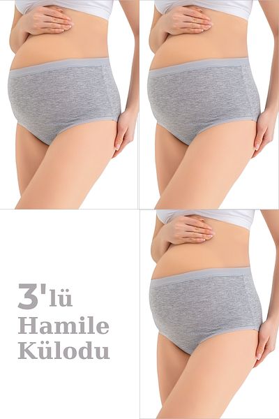 Arma Yıldız Chiloți de maternitate 100% bumbac (FĂRĂ CUSĂTURĂ) Gri, texturați moale, elastici, pachet de 3