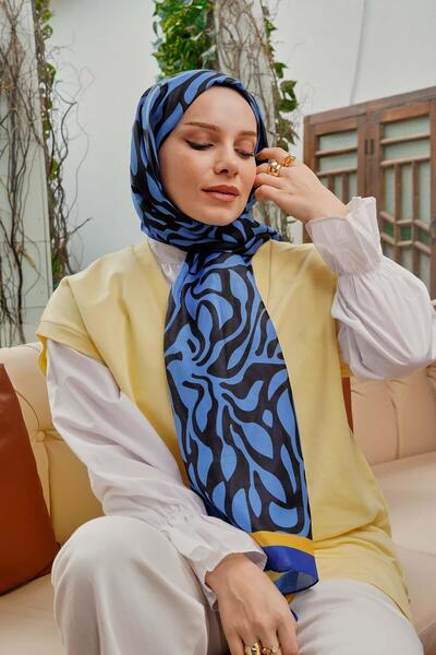 AFVENTE Blue Soft Cotton Abstract Patterned Shawl