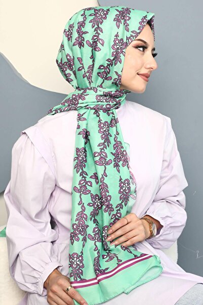 AFVENTE Şal din bumbac moale cu model floral verde mentă