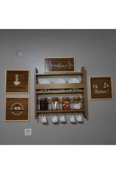 HARPİES Kahve Köşesi Ahşap Mutfak Duvar Dekoru Tablo Terek Seti|