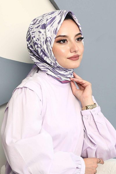 AFVENTE Purple Patterned Wavy Soft Cotton Scarf