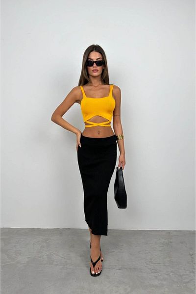 modaserdem    Waist Lace-Up Crop Blouse