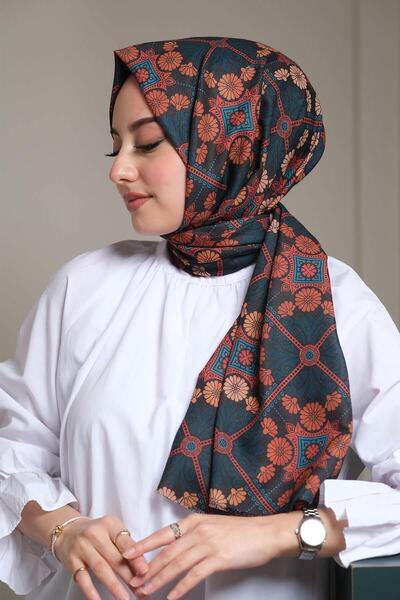 AFVENTE Çiçek Desen Koyu Yeşil Pamuk Şal