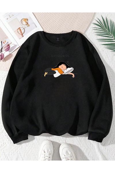 RPT MODA OVERSIZED RELAXED FIT BICYCLE COLLAR BASICS SWEATSHIRT TOP WITH WE'LL GET IT DONE PRINT DETAIL