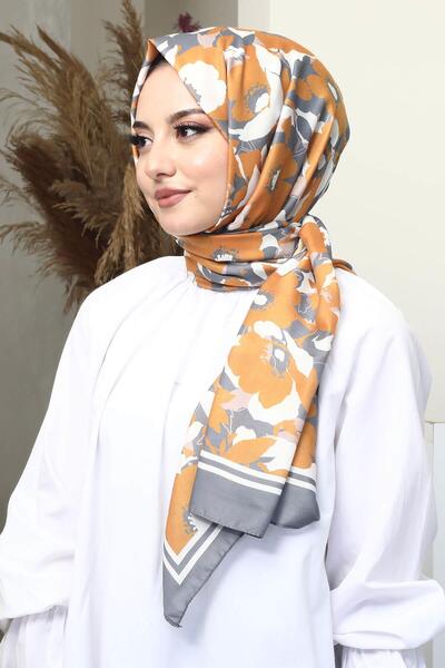 AFVENTE Soft Cotton Floral Patterned Mustard Shawl