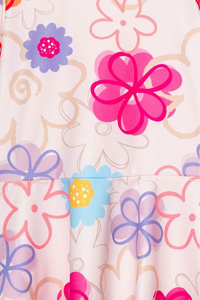 Beniizle Floral Patterned Flounce Skirt Bonnet Girl's Three Piece Swimsuit Set