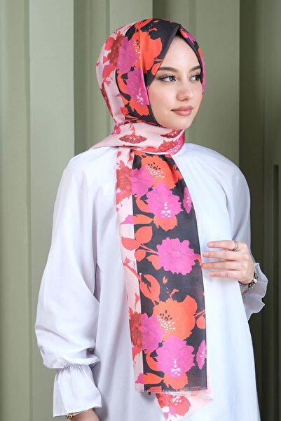 AFVENTE Ροζ βαμβακερό σάλι με λουλουδάτο σχέδιο