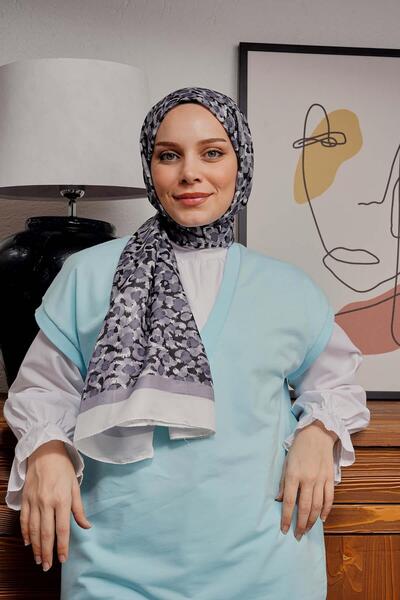 AFVENTE Μαλακό βαμβακερό σάλι με γκρι λεοπάρ σχέδιο