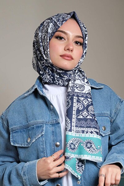 AFVENTE Бавовняна шаль темно-синього кольору з візерунком Пейслі