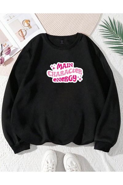 RPT MODA Oversized Relaxed Cut Energy Print Detail Cycling Collar Basic Sweatshirt Top