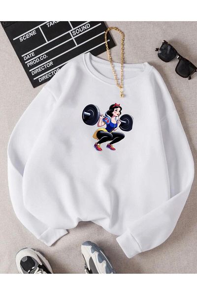 RPT MODA Oversized Casual Cut Athletic Girl Printed Detail Cycling Collar Basic Sweatshirt Top