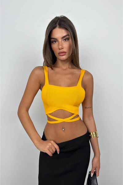 modaserdem    Waist Lace-Up Crop Blouse