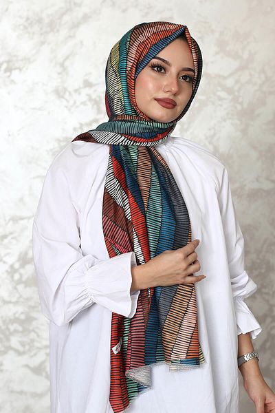 AFVENTE Colorful Wavy Cotton Shawl - Patterned Design