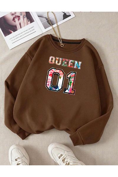 RPT MODA СУИТШЪР С ОБЪРЗАНА КОМФОРТНА КРОЙКА QUUEN 01 С ПРИНТ И ДЕТАЙЛИ