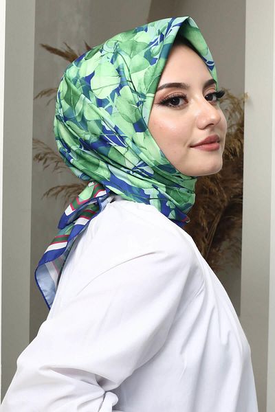 AFVENTE Dark Blue Leaf Patterned Soft Cotton Scarf
