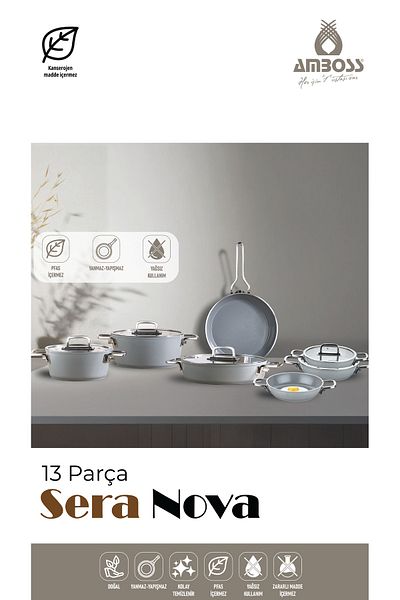 Amboss Sera Nova 13 Piece Gray Ceramic Pots, Pans and Sauces Set