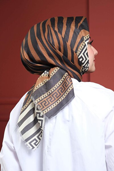 AFVENTE Zebra Pattern Gold Cotton Scarf