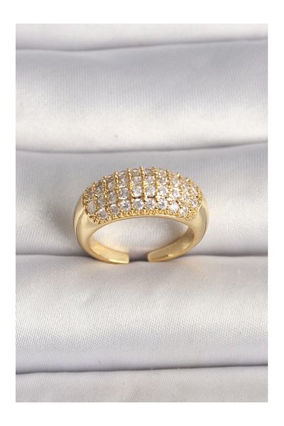 Store Brass Gold Color Adjustable Women's Ring with Zirconia
