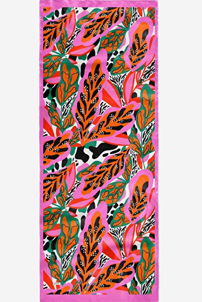 AFVENTE Ροζ μαλακό βαμβακερό σάλι με τροπικά φύλλα