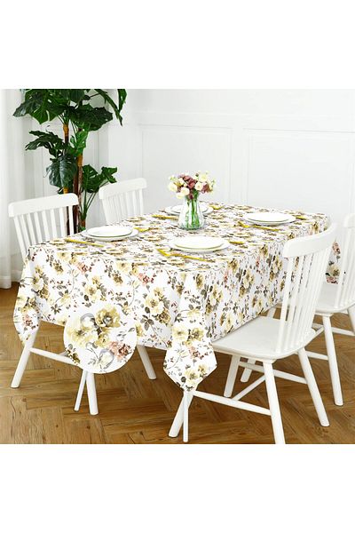 Evim Canvas Spring Light Yellow Liquid Proof Stain Resistant Table Cloth