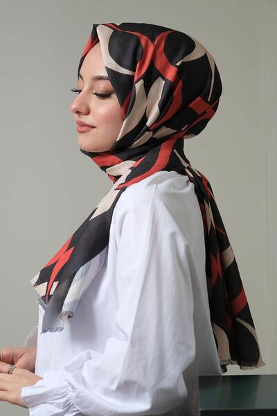 AFVENTE Geometrik Desen Kırmızı Pamuk Şal