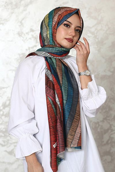 AFVENTE Colorful Wavy Cotton Shawl - Patterned Design