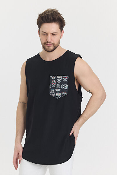 rammers Tricou cu guler larg cu mânecă zero, buzunar etnic, croială ovală