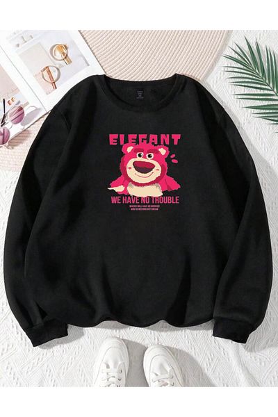 RPT MODA OVERSIZED RELAXED FIT ELEGANT PRINT DETAIL BICYCLE COLLAR BASIC SWEATSHIRT TOP