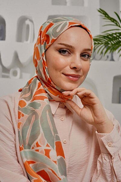 AFVENTE Floral Pattern Orange Soft Cotton Shawl