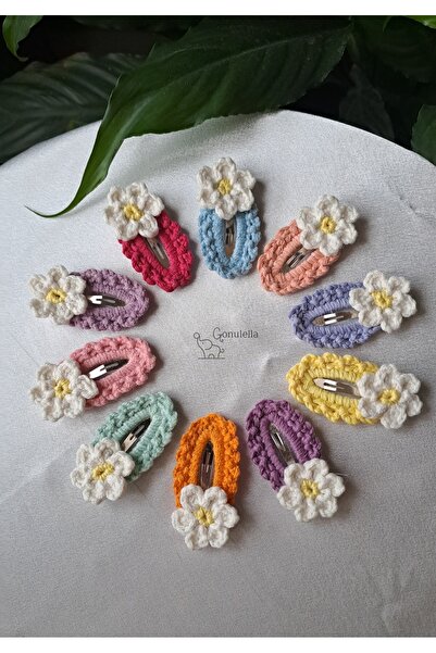 Gonulella Amigurumi El Yapımı Kız Bebek Ve Çocuk Örgü 10'lu Papatya Çıtçıt To...