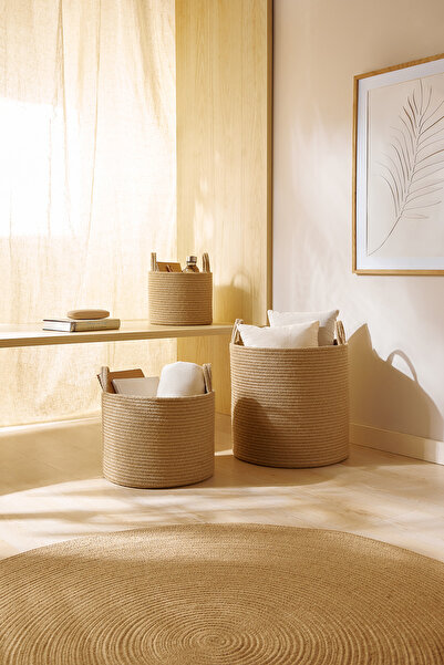 Ocean Home Textile 3'lü Jüt Halat Dolap İçi Çamaşır Oyuncak Düzenleyici Saklama Sepeti Organizer