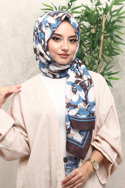 AFVENTE Blue Floral Patterned Soft Cotton Shawl