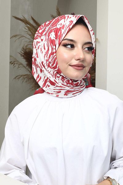 AFVENTE Claret Red Soft Cotton Scarf - Wavy Pattern