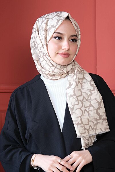 AFVENTE Geometrik Desen Bej Pamuk Şal