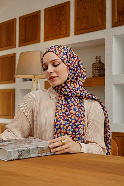 AFVENTE Şal din bumbac moale albastru marin cu model leopard