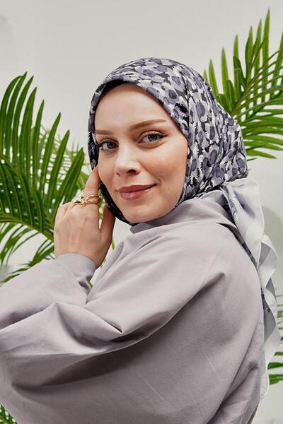 AFVENTE Gray Soft Cotton Spotted Patterned Scarf