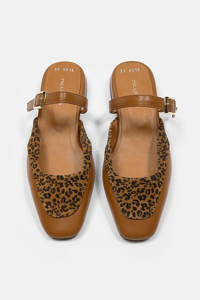 NILUFARR Papuci de damă Samu Taba din piele naturală cu model leopard